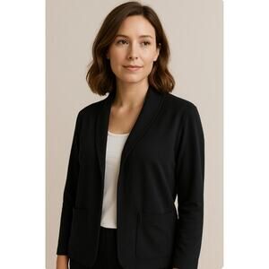 Eileen Fisher 100% Wool Black Open Front Blazer Jacket Coat XS Classic Minimal